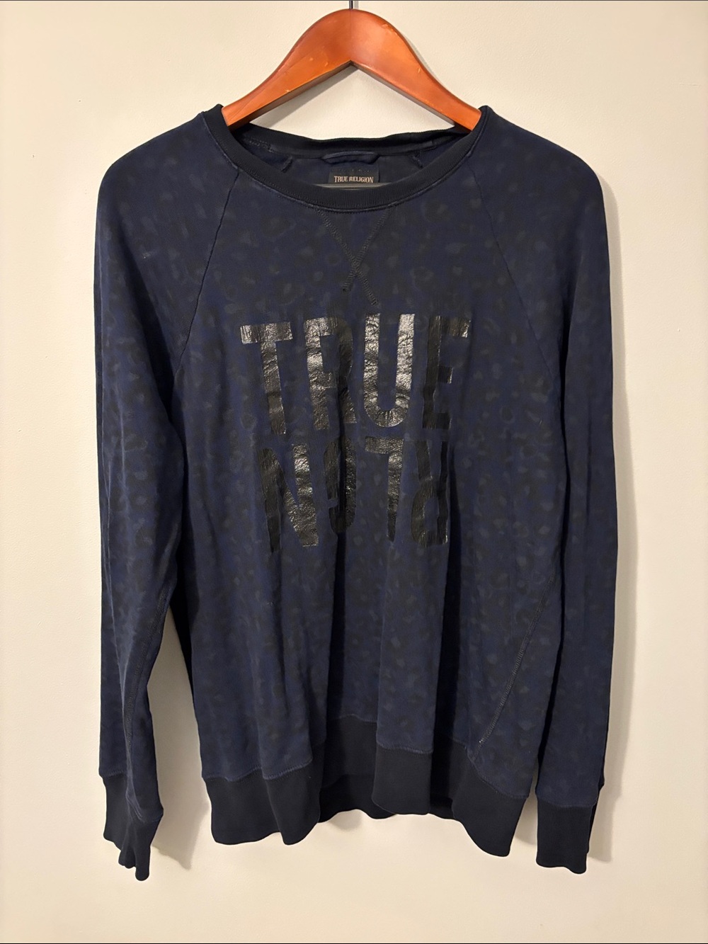 True Religion Navy Blue Tonal Logo Crewneck Pullover